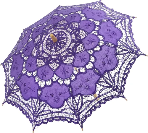 BABEYOND Paraguas de encaje con sombrilla, paraguas vintage para boda, para decoración de fotos, disfraz de dama de los años 20 (morado)
