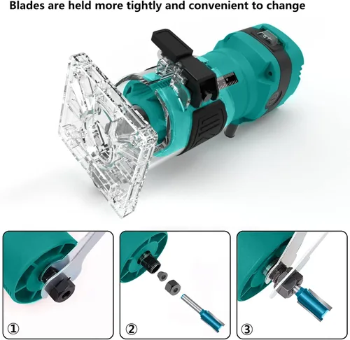Miniatura 5 de Herramienta de enrutador para carpintería, enrutadores de palma compactos de 32.000 RPM, enrutador de recorte con 6 brocas de madera, pinzas de 1/4