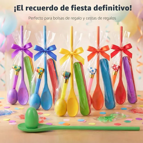 Miniatura 5 de LovesTown Juego de 12 juegos de carreras de cucharas de huevo, juegos de relé de equilibrio de madera para niños, carnaval, fiesta de cumpleaños, al