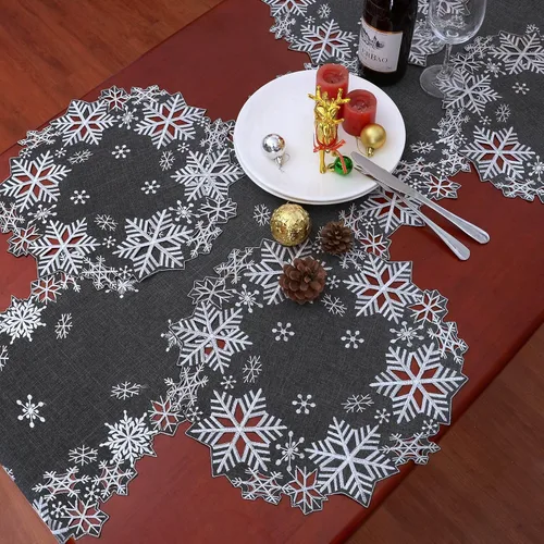 Miniatura 4 de Caminos de mesa bordados de copos de nieve grises para Navidad e invierno (gris, 14 x 69 pulgadas)