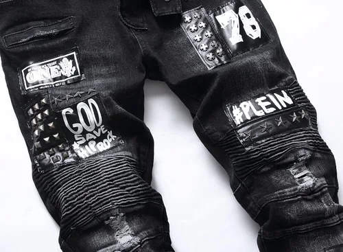 Miniatura 3 de Liuhond Skinny Slim Fashion - Jeans elásticos de motociclista de Hip Hop con agujeros rectos rasgados