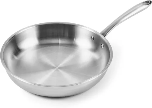 Sartén de acero inoxidable de 5 capas, revestida completa de 5 capas, cepillada, sartén de inducción, apta para horno, apta para lavavajillas