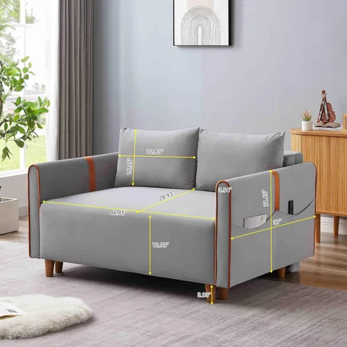 Miniatura 7 de Sofá cama extraíble de 55.2 pulgadas, cama biplaza de terciopelo moderna 3 en 1 con almacenamiento, respaldo ajustable, sofá cama convertible