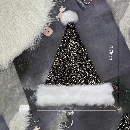 Miniatura 6 de Sombrero de Navidad Morado para Adultos, Sombrero de Papá Noel con Lentejuelas Moradas Personalizado Súper para Navidad Vacaciones Fiesta de Año
