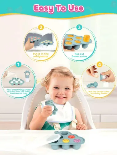 Miniatura 6 de Juego de moldes para paletas y alimentadores de alimentos, alimentador de frutas para bebés para alivio de la dentición y autoalimentación segura