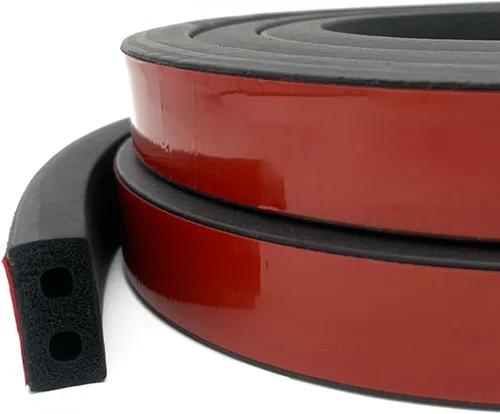 Burlete de goma de doble agujero, tira de sello de goma EPDM autoadhesiva, negro, 1 pulgada de ancho x 1/2 pulgadas de alto, largo: 20 pies, para