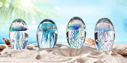 Miniatura 6 de EUSTUMA Adorno de figura de medusa de vidrio soplado a mano, adorno de animales marinos para acuario de pecera, colección de animales marinos