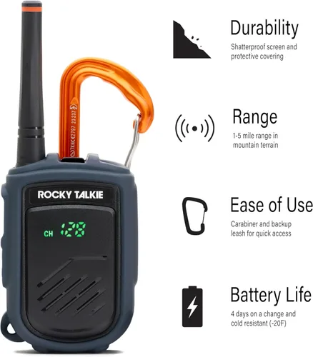 Miniatura 2 de Rocky Talkie Radio de Montaña - Walkie Talkie de Largo Alcance, Radio Portátil FRS, Vida de Batería de 4 Días, Máxima Durabilidad, 1 Paquete