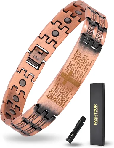 Miniatura 14 de Juego de pulsera magnética y anillo para hombre, 99.99% de cobre puro, diseño de cruz ajustable y nudo celta, regalo para papá