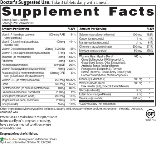 Miniatura 3 de Dr. Sinatra Multivitamínico saludable para el corazón para mujeres con vitamina D 1000 UI, A, B12, C, E, biotina, ácido fólico y zinc, 90 tabletas