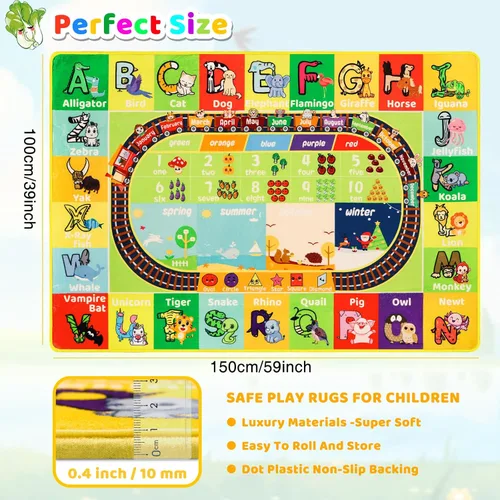Miniatura 8 de Alfombra de ABC para niños para sala de juegos 59"×39.4" Alfombra de juego para bebés, alfombra de alfabeto, alfombra de animales, números, formas