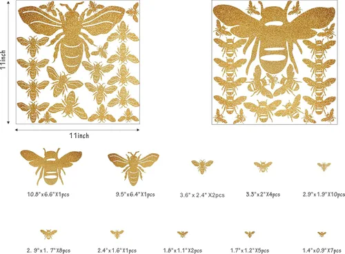 Miniatura 2 de Calcomanías de pared de abejas de miel, calcomanías de abejas doradas, calcomanías de abeja doradas, calcomanías de pared de panal, decoración