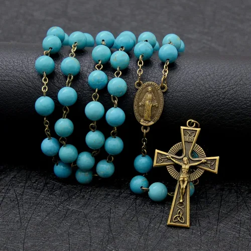 Miniatura 19 de KOMI Rosario de cuentas católicas para mujer, collar de cuentas de rosario con cruz de crucifijo, perlas de cristal, rosario, rosarios, católicos