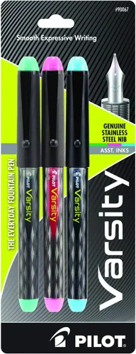 Miniatura 9 de PILOT Precise Varsity - Plumas fuente precargadas, de punta media de acero inoxidable, tintas negra/azul/violeta, 3 unidades (90022)