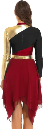 Miniatura 2 de TiaoBug Vestido de baile de alabanza de manga larga para mujer, vestido litúrgico metálico con bloques de color, vestidos de adoración