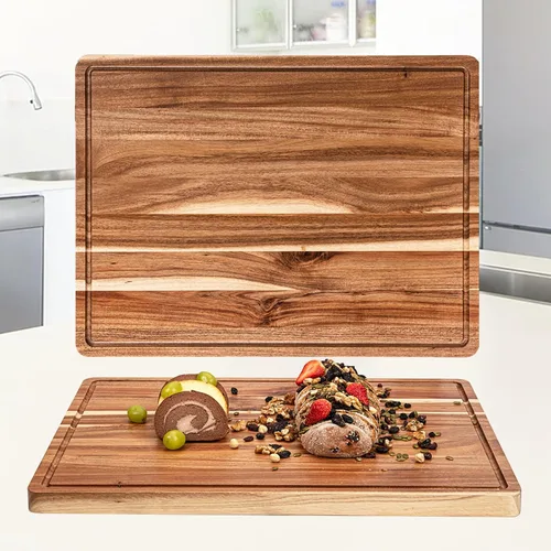 Miniatura 9 de Tabla de cortar XL, tabla de cortar de madera de acacia grande de 18 x 12 pulgadas para cocina, tabla de cortar de madera de grano de borde