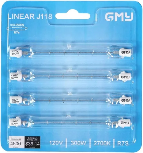 Paquete de 4 Bombillas R7S 118mm T3 300W Halógenas Regulables 4500lm Tipo J 120V Base R7S Luz Blanca Cálida 2700K Bombillas Halógenas de Doble