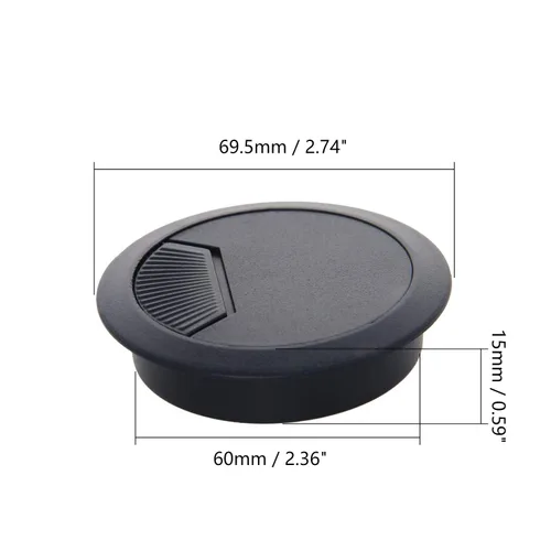 Miniatura 2 de 5 tapas organizadora de alambre de plástico negro con ojales de escritorio de 2-3/8 pulgadas/2.362 in Negro 5 piezas.