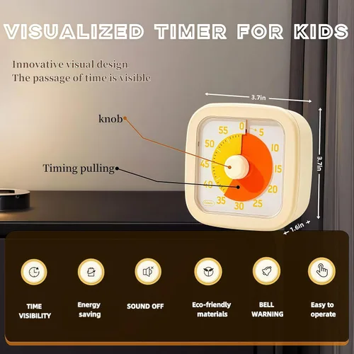 Miniatura 9 de Temporizador visual para niños, temporizador para el hogar, temporizador visual para niños de 60 minutos para aula, oficina en casa, reloj de cuenta