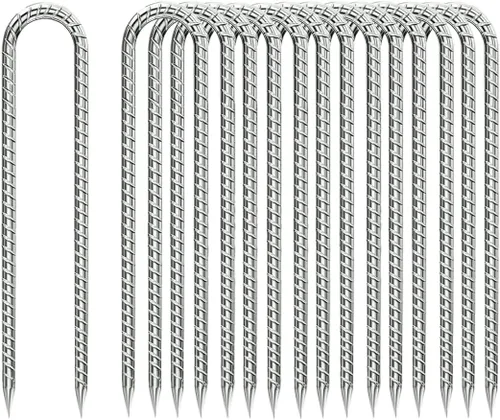 Miniatura 9 de Estacas de Varilla de Refuerzo de 12 Pulgadas, Estacas de Suelo Resistentes con Gancho en J Galvanizado Anti-Óxido, Anclajes de Suelo Resistentes