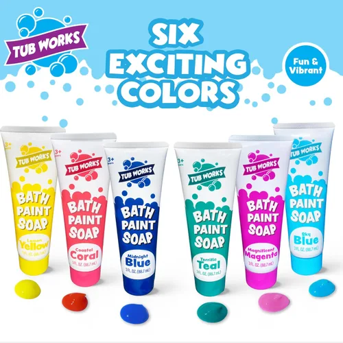 Miniatura 2 de Tub Works® Jabón de Pintura de Bañera Juguetes de Baño, Colores Divertidos Paquete de 6 No Tóxico Pintura de Bañera Lavable para Pintar