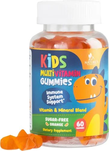 Gomitas multivitamínicas para niños, sin azúcar, sabrosas gomitas de sabor a naranja, apoyo inmunológico diario con 100% vitamina B12, vitaminas