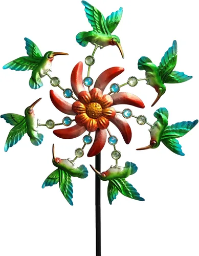 COOZZYHOUR Molino de viento de colibrí de 39 pulgadas para estaca de patio y jardín, molino de viento de metal para exteriores, esculturas de viento