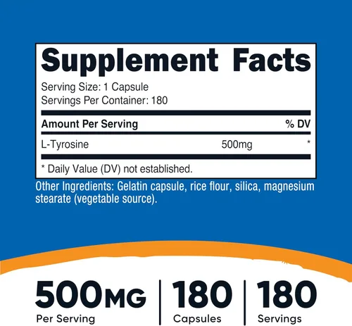 Miniatura 2 de Nutricost L-Tirosina 500 mg, 180 cápsulas - Sin gluten y sin OMG