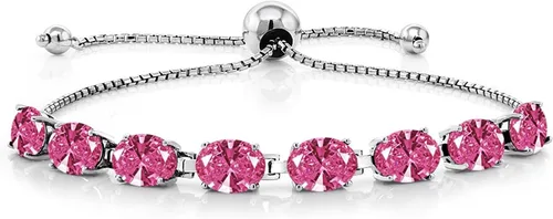 Miniatura 183 de Gem Stone King Pulsera de plata de ley 925 con piedra natal ovalada de 0.276 x 0.197 in para mujer, totalmente ajustable hasta 9 pulgadas