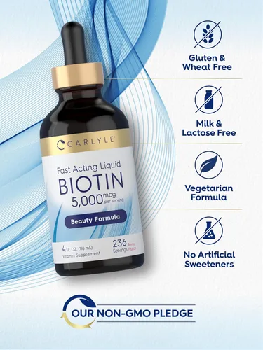 Miniatura 5 de Carlyle Biotin - Gotas líquidas de 5000mcg 4 onzas líquidas para mujeres y hombres Sabor a bayas Fórmula de belleza Suplemento