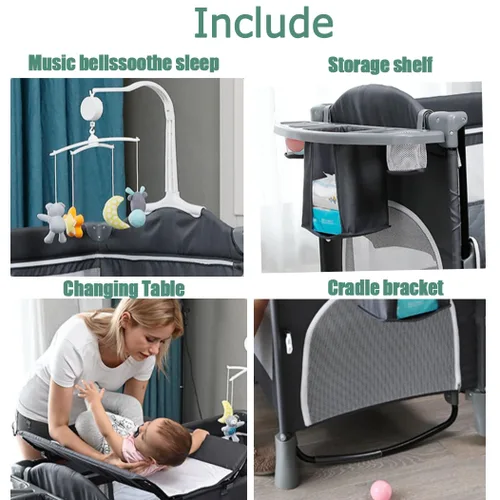 Miniatura 5 de MMBABY Paquete 5 en 1 cuna portátil para bebé, cuna multifunción para recién nacidos a niños pequeños, cambiador de pañales en forma de U, corral