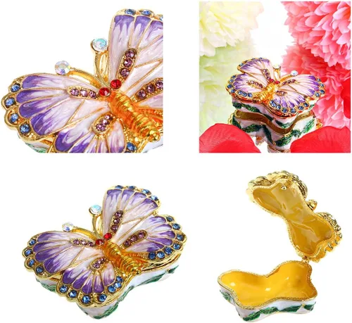 Miniatura 6 de YU FENG Caja de baratijas de mariposa con bisagras, pequeña joyería con bisutería, estatuilla de regalo coleccionable (caja de baratijas ii)