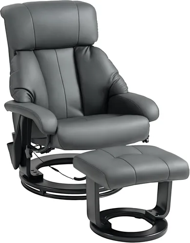 HOMCOM Silla reclinable de masaje con otomana, reclinable giratorio de 360° y reposapiés, vibración de 10 puntos, silla reclinable de piel sintética