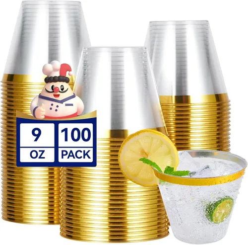 Miniatura 9 de JOLLY CHEF Paquete de 100 vasos desechables de plástico plateado, vasos tipo tumbler de plástico transparente de 12 onzas, elegantes vasos