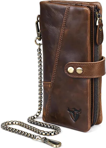 Miniatura 43 de Genuino Caballo Loco Cuero Regalo de Viaje Moneda Bolsillo Tarjetero Organizador Largo Cadena Rfid Cartera Monedero Con Broche Para Hombres Hombres