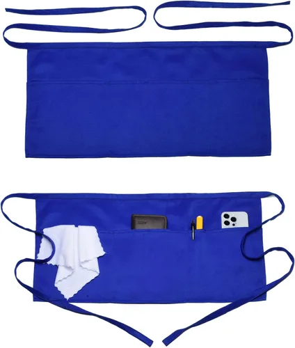 Miniatura 14 de Argstar 2 Pack Server Apron with 4 Pockets, Waitress Waiter Waist WaterDrop Resistant Short Aprons Negro