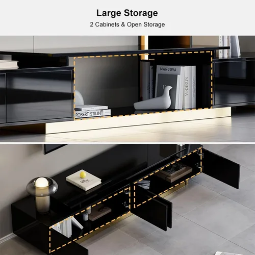 Miniatura 3 de homary Soporte de TV extensible, centro de entretenimiento moderno con cajones, consola multimedia de longitud ajustable para sala de estar y Negro