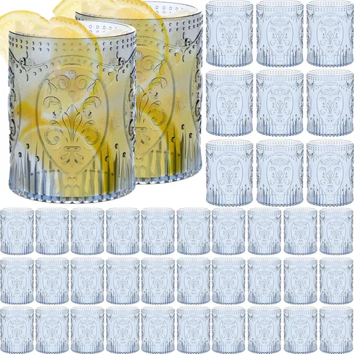 Miniatura 27 de Qinyoung 24 Vasos de Plástico Vintage para Beber de 8.5oz Copas de Vino Retro en Relieve Sin Pie Irrompibles Reutilizables para Baby Shower Negro