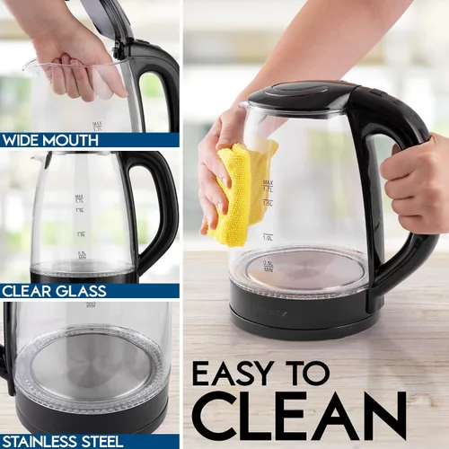 Miniatura 6 de Zulay - Hervidor eléctrico de vidrio de 1,7 L con luz LED azul, hervidor de agua caliente de vidrio de borosilicato, caldera de agua eléctrica