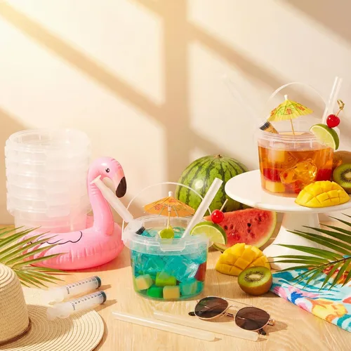 Miniatura 4 de Willinglong Juego de 20 cubos de plástico transparente de 16 onzas para bebidas con pajitas, tapas y jeringas para bebidas, tazas de café helado