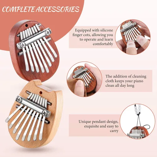 Miniatura 4 de eBoot 10 Piezas Juego de Mini Piano de 8 Teclas Incluye Piano de Dedo Pulgar con Cadena de Cordón, Protector de Dedos y Paño de Limpieza Regalo