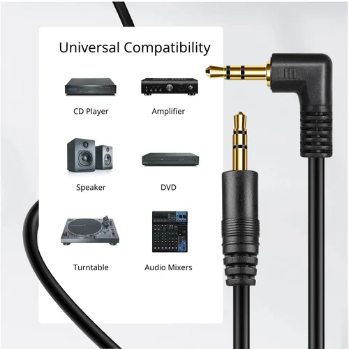Miniatura 5 de TNP Cable de audio macho a macho auxiliar de 0.138 in (3 pies) – Cable auxiliar de ángulo recto de 90 grados – Cable de conector de auriculares TRS