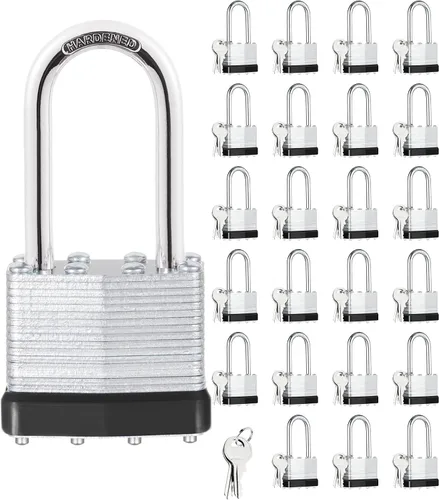 Miniatura 11 de 6 candados con las mismas llaves, acero laminado negro plata (1-9/16 pulgadas, 1.575 in), grillete largo para cobertizos, puertas, vallas, caja