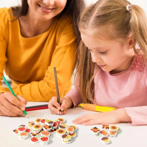 Miniatura 4 de Yopyame 60 piezas de miniborradores de otoño para niños, surtidos a granel, novedad hoja de arce calabaza, borrador de lápiz, lindos borradores