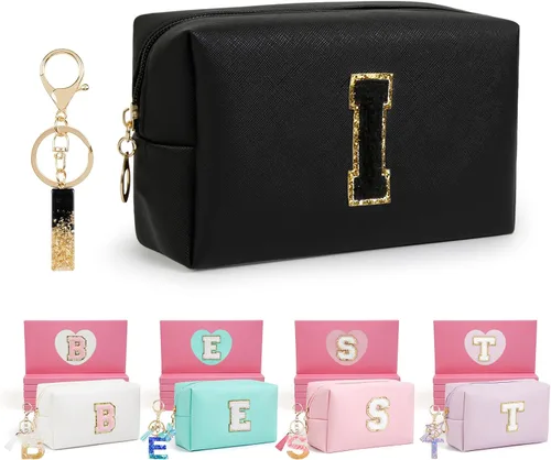Miniatura 24 de AIBFRID 2 piezas de bolsas de maquillaje iniciales para mujeres, regalos de cumpleaños para niñas de 4 5 6 7 8 9 10 11 12 años, bolsas de cosméticos