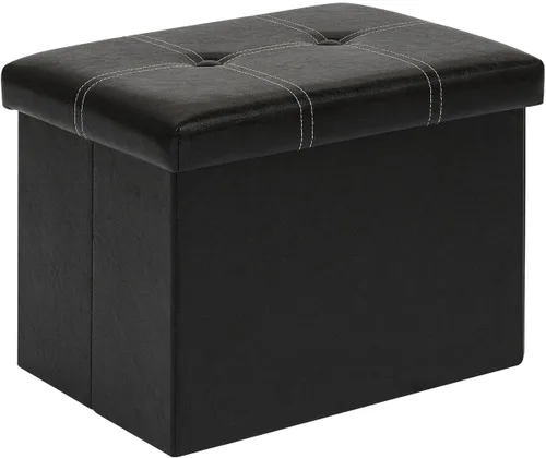 Miniatura 7 de B FSOBEIIALEO Otomana de almacenamiento con cuero sintético plegable pequeña cuadrada reposapiés mesa de café negra 11.8"X 11.8" X 11.8