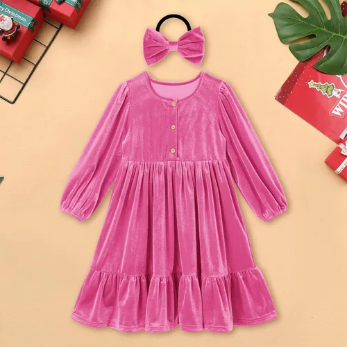 Miniatura 5 de AWIBMK Vestidos de Navidad para mamá y yo, vestido de terciopelo de manga larga, otoño, invierno, Navidad, vacaciones, mamá, hija, trajes a juego