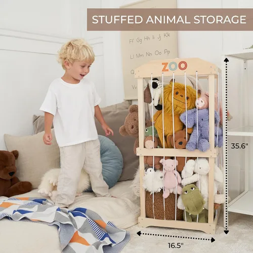 Miniatura 3 de Almacenamiento de animales de peluche de madera para niños – Gran organizador y soporte de almacenamiento de juguetes para la sala