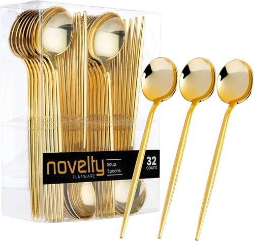 Miniatura 7 de Novedosos cubiertos modernos, cubiertos, cucharaditas de plástico desechables/cuchara de postre Luxury Gold 64