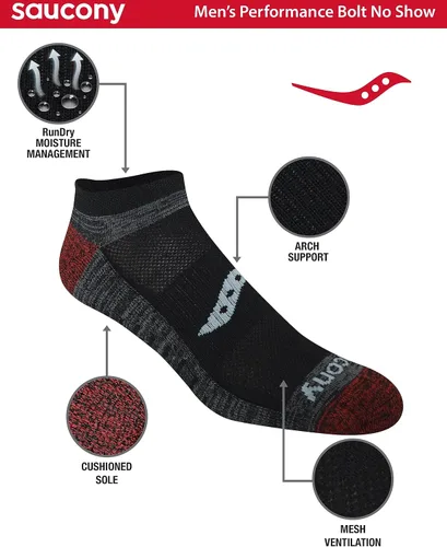 Miniatura 2 de Saucony Calcetines RunDry Bolt Performance No-Show para hombre, disponibles en tallas M-XXL (6, 12, 18 pares)